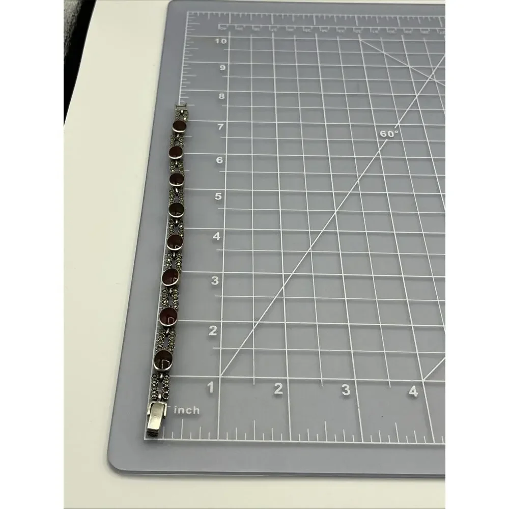 sterling silver garnet bracelet Marcasite Damaged Repair Parts Missing Stones